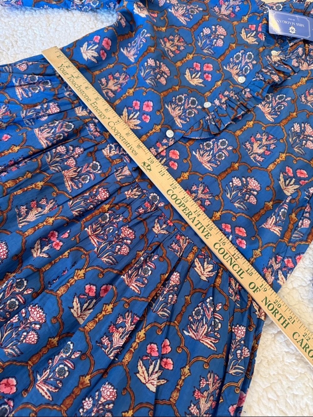 Miss Madigan Blue Floral Button-Up dress, women size large - Picture 10 of 14